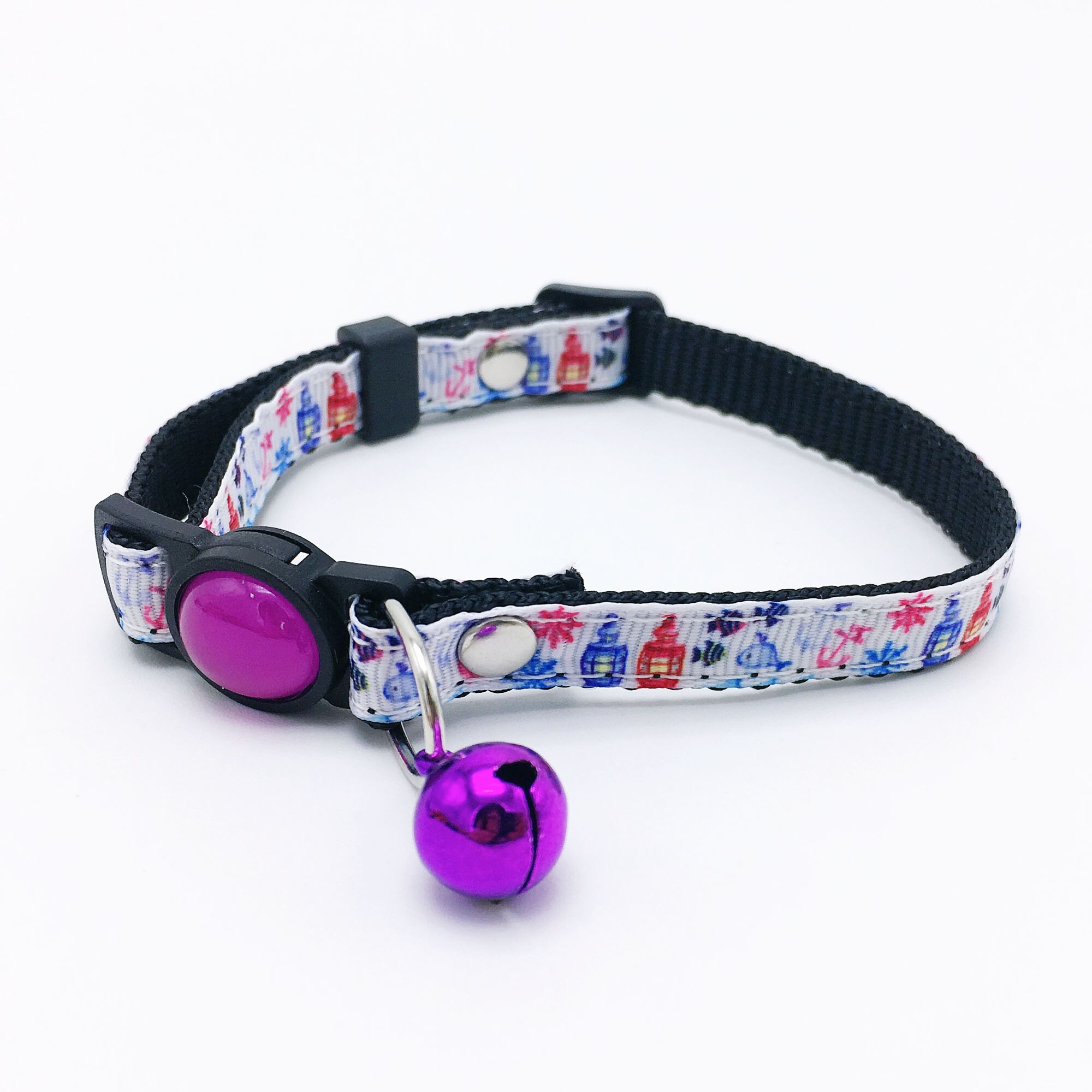 Bonzerpet – collier réglable en forme de cloche pour chat, rose, 1.0cm, en PU, adapté aux petits chiens et chiots: Purple