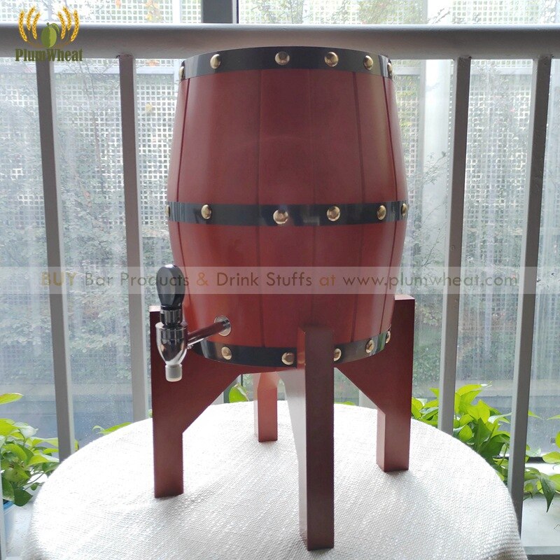5 Liters OAK Wood Beer Barrel Dispenser with Stainless Steel Liner BT40: Red color