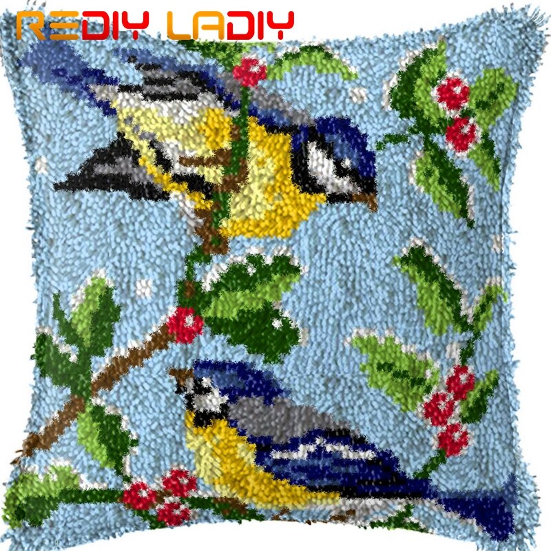 Klink Haak Kussen Vlinder Bloem Kussensloop Gedrukt Kleur Canvas Acryl Garen Latched Haak Kussen Gehaakte Kussenhoes Kits: BZ639