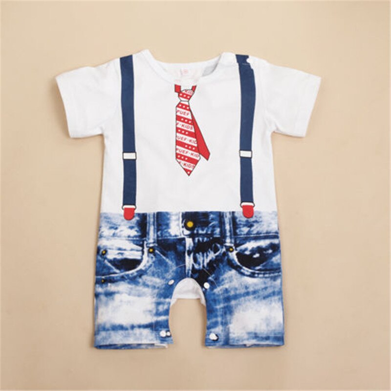 Emmababy Baby Boy Romper Cotton Short Sleeve Covered Button Romper Outfits Gentleman Born Baby Clothes: White / 18M