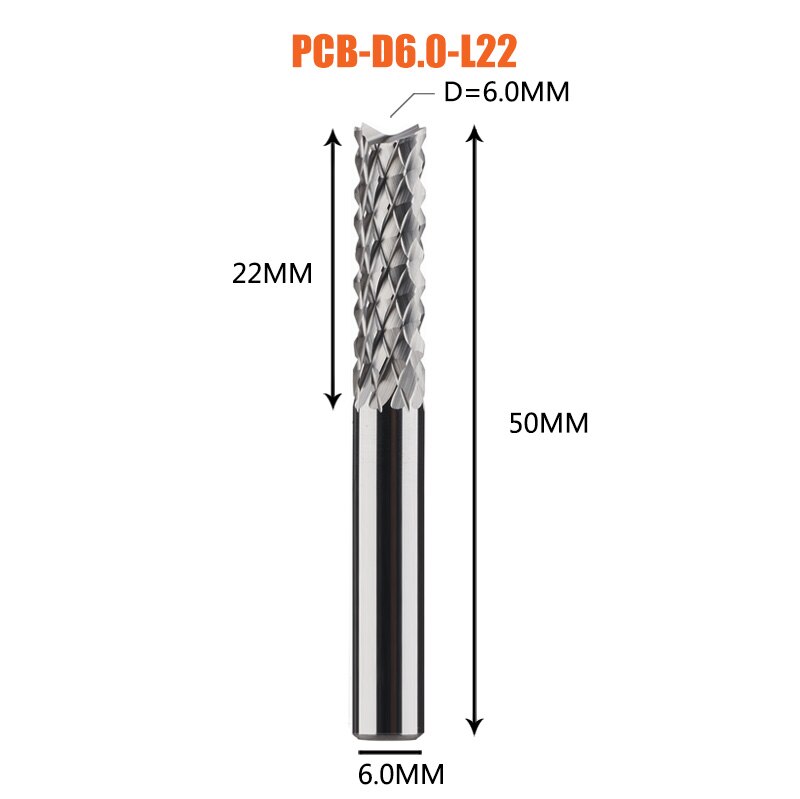 Vhm Corn End Mill Frees Bits D0.8, 1.0, 1.6, 1.8, 2.4, 3.1 Pcb End Mill Cnc Snijden Frezen: 1pc-D6.0-22-D6