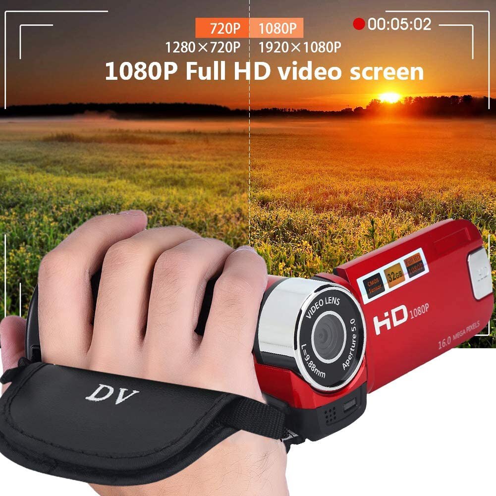 HD-100 1080P DVR Definition Night Vision Time Selfie COMS 16MP DV Camera 16X Digital Zoom 270 Rotation Video Camcorders