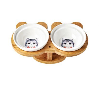 Nuovo alto-fine animale domestico Ciotola di Bambù Mensola in Ceramica di Alimentazione e Bere Ciotole per Cani Gatti Doppio Ciotole animale domestico alimentatore accessori: cai miss
