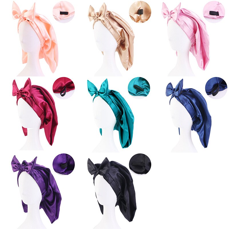 Bonnet de nuit en Satin pour femmes, Turban en soie, Invisible, plat, réglable, avec nœud, coiffant, pour la nuit