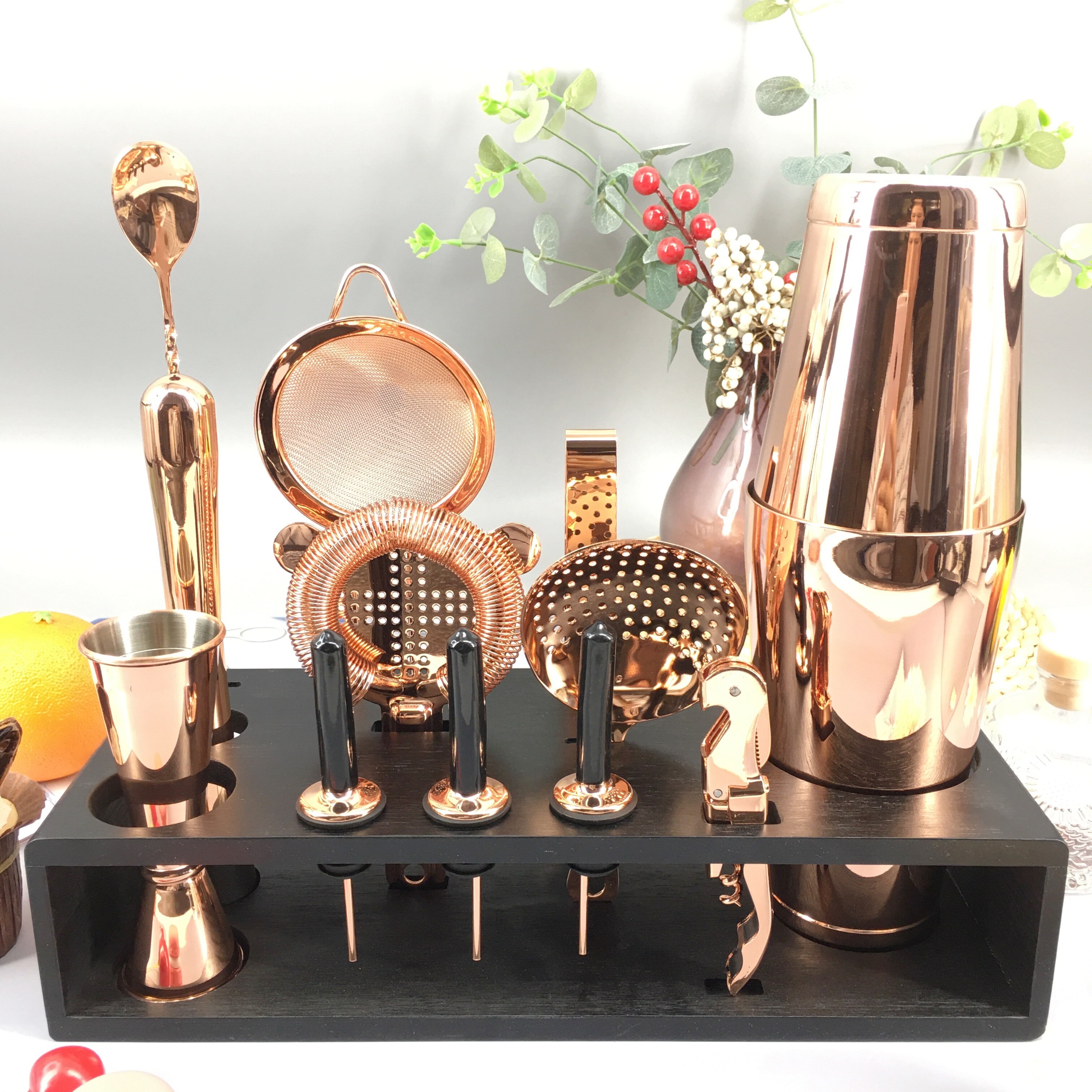 Bartender Cocktail Boston Shaker Barware Set AmeriBcan style stainless 304 steel Boston cocktail shaker 14 Piece: Rose gold