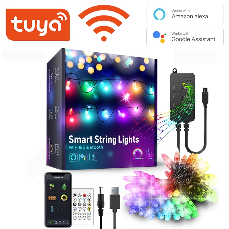 Tuya WiFi Smart LED Fairy Lights IP65 WaterProof RGB Strip Light Alexa Google Home Remote Christmas Tree Lights Decor Smart Life