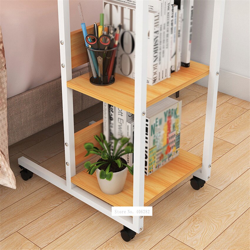 Mesa auxiliar con marco de acero para ordenador portátil, mesa pequeña de 2 capas con polea móvil, Simple y móvil
