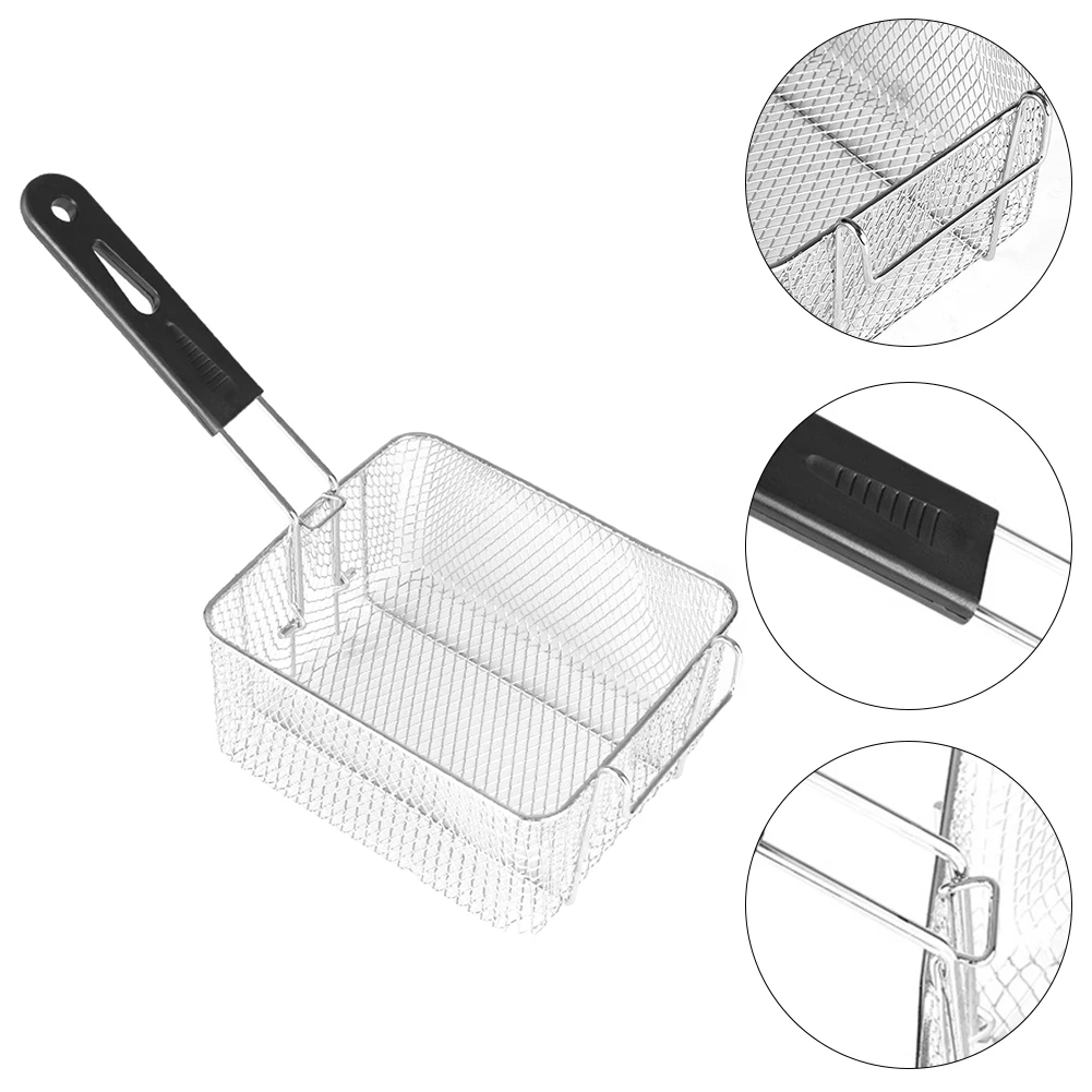 Cesta desmontable para freidora portátil, práctica, ligera, de acero inoxidable, mango seguro para cocina, patatas fritas profundas, camarones, fácil de limpiar