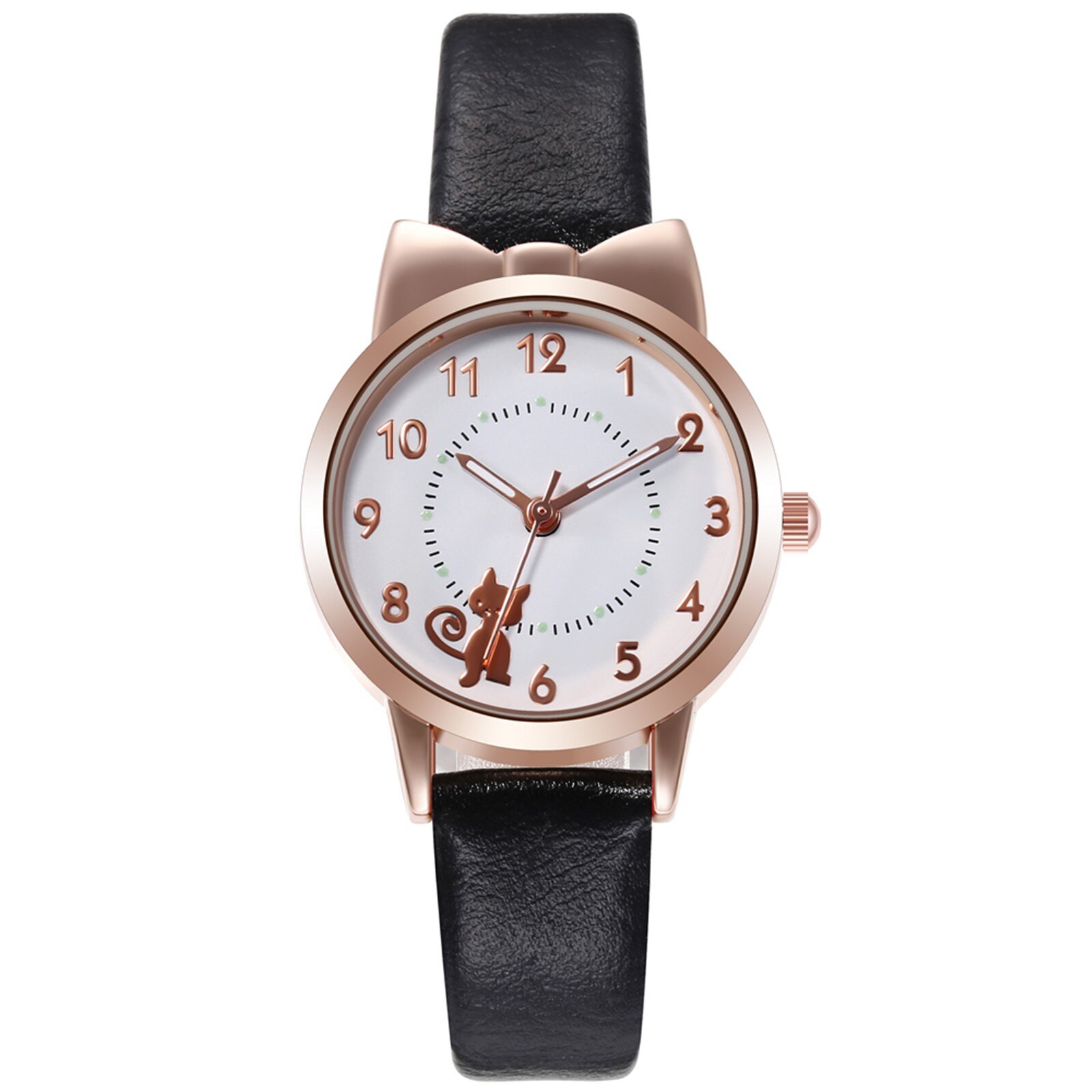Lichtgevende Pointer Riem Horloge Sleek Minimalistische Mode Met Lederen Band Dial Vrouwen Quartz Horloge Horloge: Black