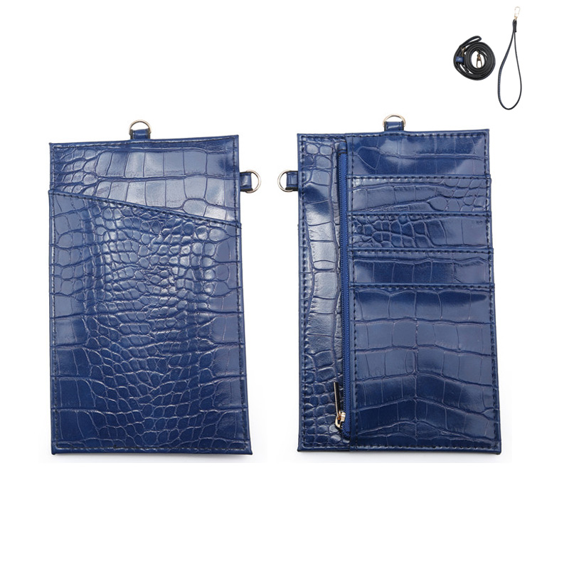 Mode Ins Business Credit Slanke Vrouwen Mannen Kaarthouder Telefoon Purse Holder Pouch Met Rits En Side Autosleutel Haak: 0901C-Blue