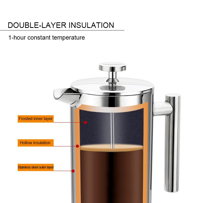 Franse Pers Koffiezetapparaat Rvs Dubbelwandige Koffie Percolator Pot Grote Capaciteit Handleiding Espressomachine Pot