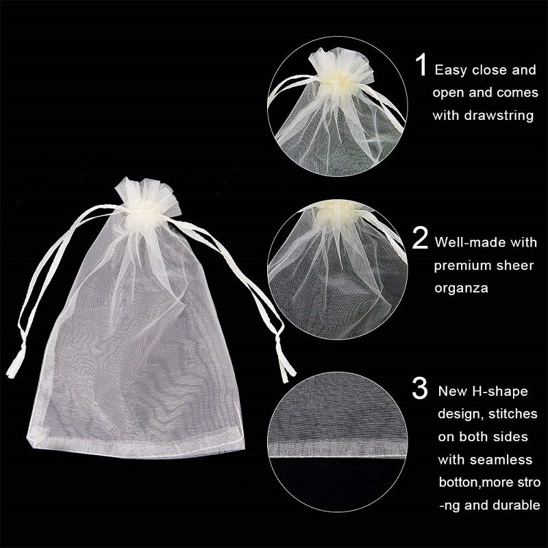 50/10 pcs 9x12 CM Witte Organza Zakken Organza Koord Tassen Organza Koord Zakjes Snoep Sieraden Party wedding Favor Bag