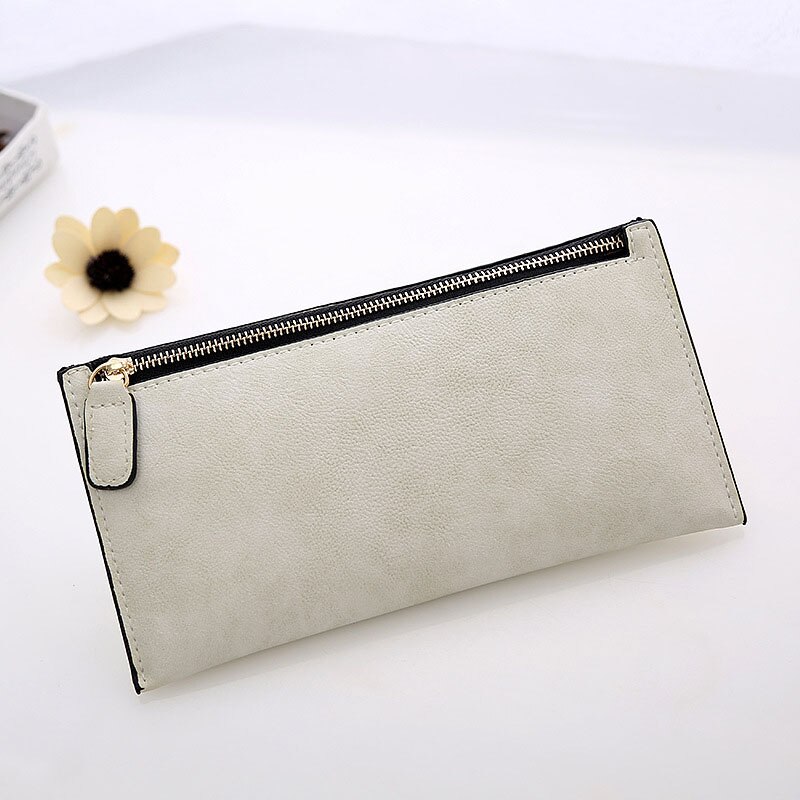 Women Purse Wallet Vintage Card Phone Storage Bag Long PU Leather Wallets Zipper Handbag NIN668: Beige