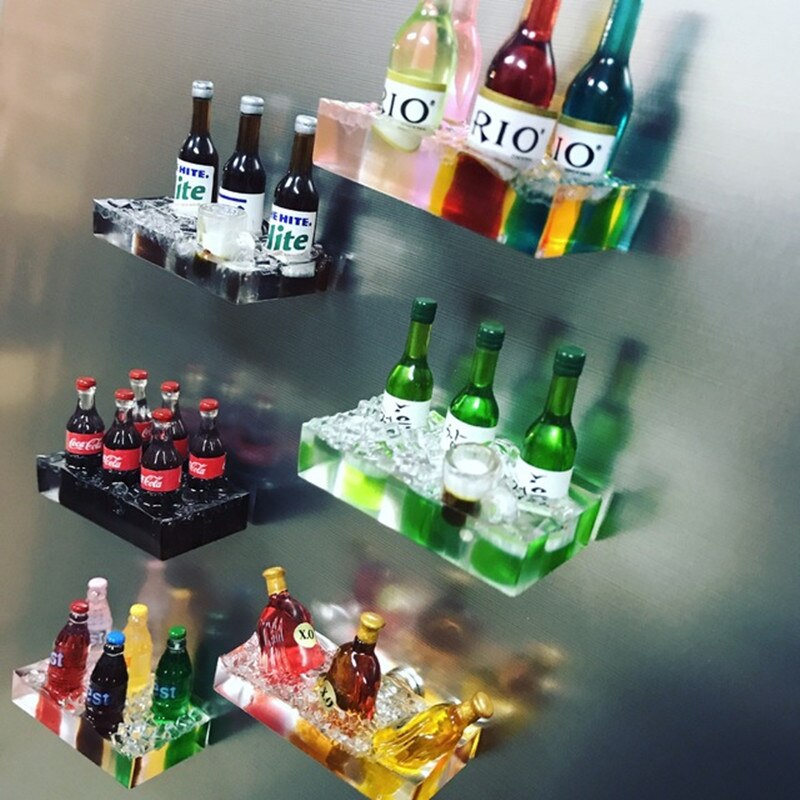 Soportes 3D para botellas de licor y bebidas, imanes de nevera, decoración del hogar pegajosa para niños, adorno de decoración del hogar