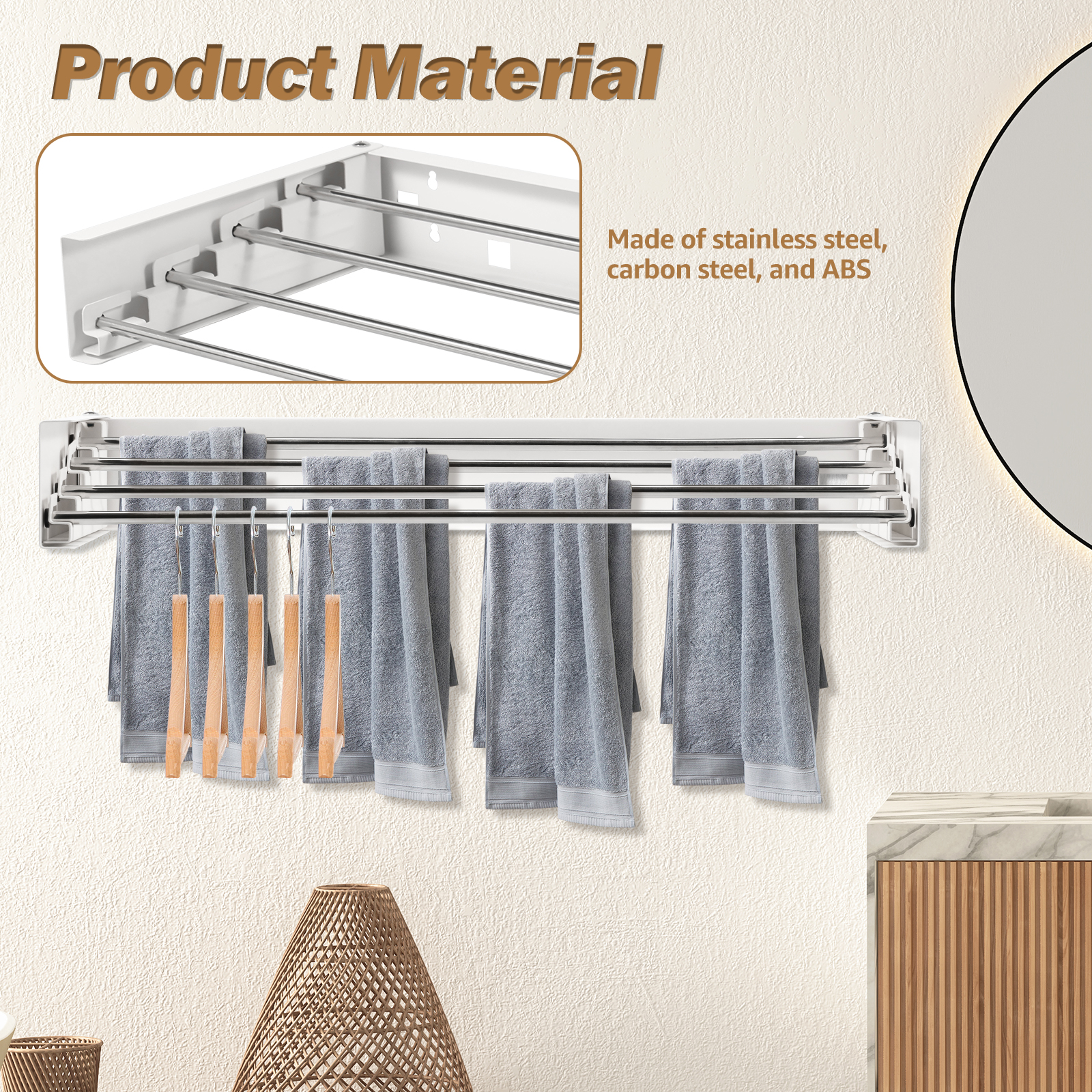 Collapsible Laundry Drying Rack Wall Mounted Clothes Drying Rack Easy to Use No Punching Clothes Drying Rack for Drying Clothes