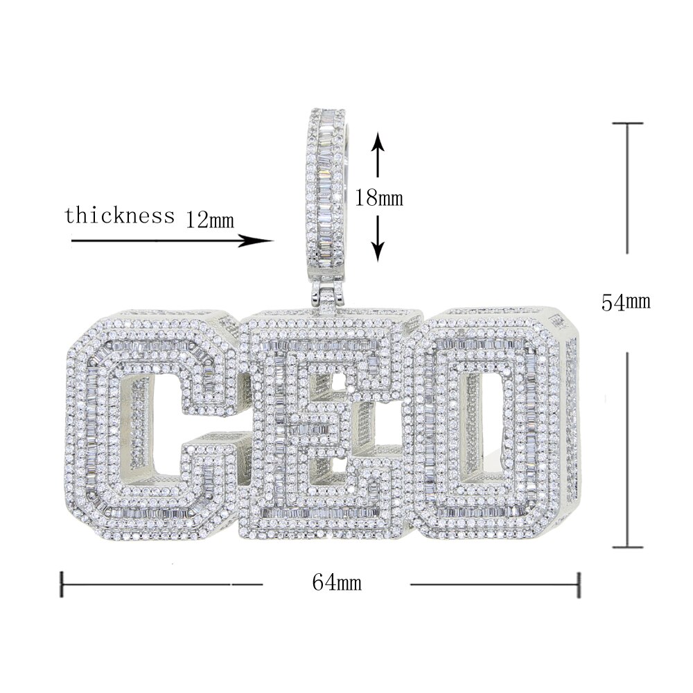Iced Out Bling Cubic Zirconia CEO Necklace 3 D Two Tone Color Letters CEO Pendant Necklaces Hip Hop Men Women Jewelry