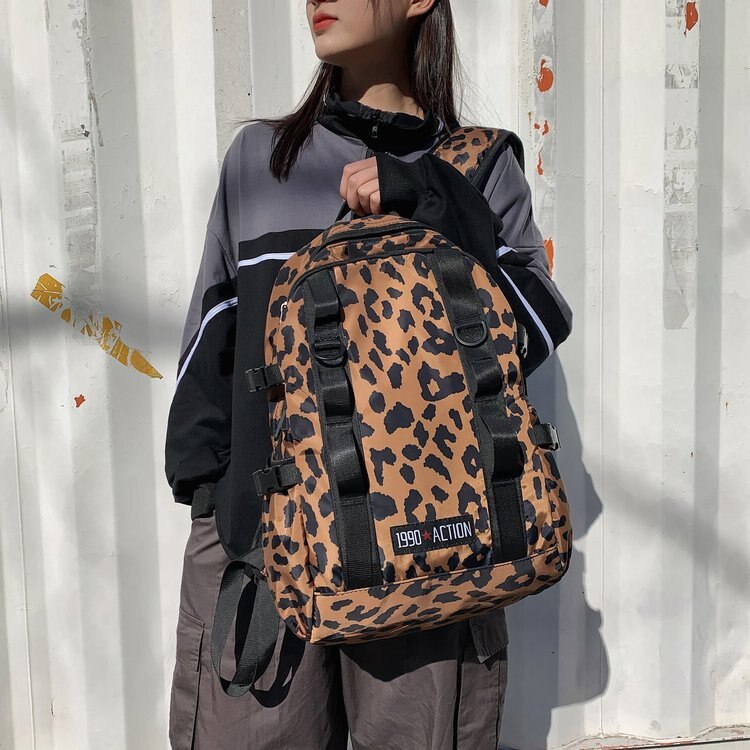 Stor kapasitet svart leopard print kvinner ryggsekk kvinnelige skolesekker for studenter reiseveske college jenter ryggsekk