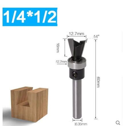 1pc 1/2" 1/4" Shank Rod Dovetail Router Bit Swallow Tail Woodworking Etching Milling Tools For Wood Cutter: 16