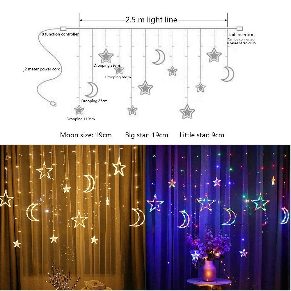 EU/uns/UK Stecker LED Mond Sterne Lampe Weihnachten Girlande Lichterketten Gebühr Vorhang Licht Für Hochzeit garten Dekoration