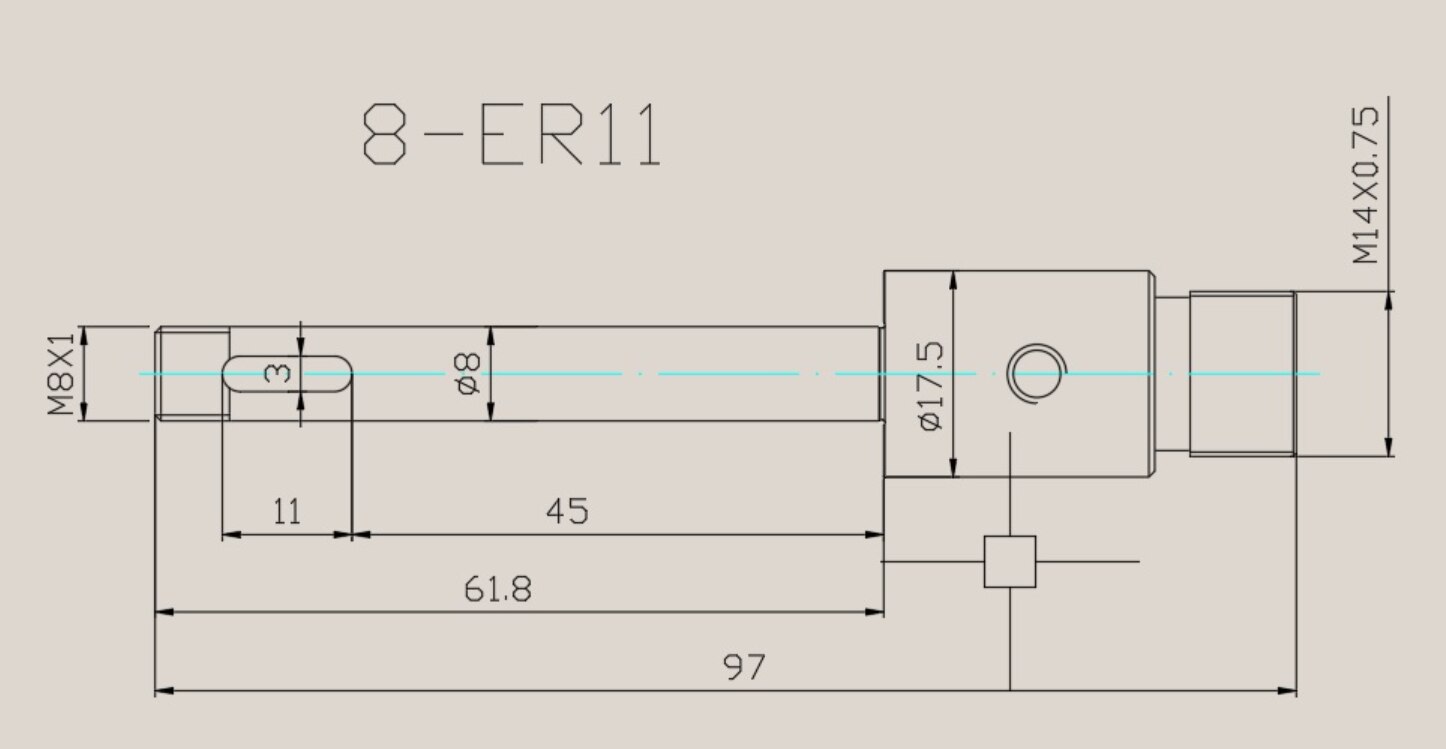 Multi-axis working shaft, drilling shaft, ER shaft, drilling machine shaft: 8-ER11
