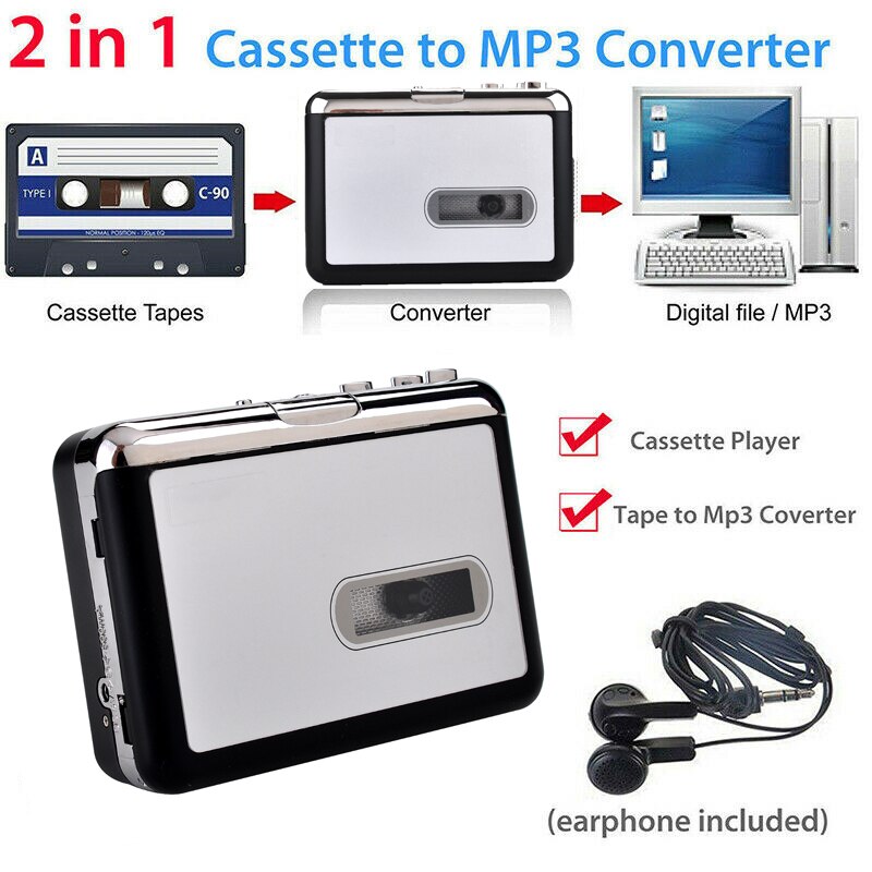 Lettore di Cassette USB portatile nastro per PC vecchio convertitore da cassetta a formato MP3 registratore Audio cattura Walkman con inversione automatica