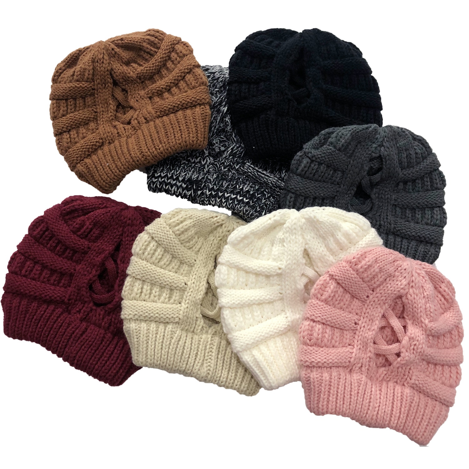 Winter Hats For Women Pompom CC Beanie Horsetail Caps Cross Criss Ponytail Hat Girls Warm Knitted Thick Outdoor Ski Cap