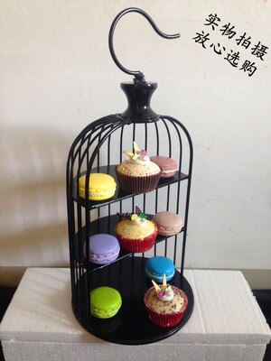 Gold/white/black European birdcage cake rack decoration theme item wedding candy stand display rack multi-layer cold food rack: black / S 20X20X30CM