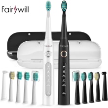 Fairywill Sonic Electric Toothbrushes FW-507-BW Combination USB Rechargeable for Adult Kids Replacement with 10 Heads 5 Modes