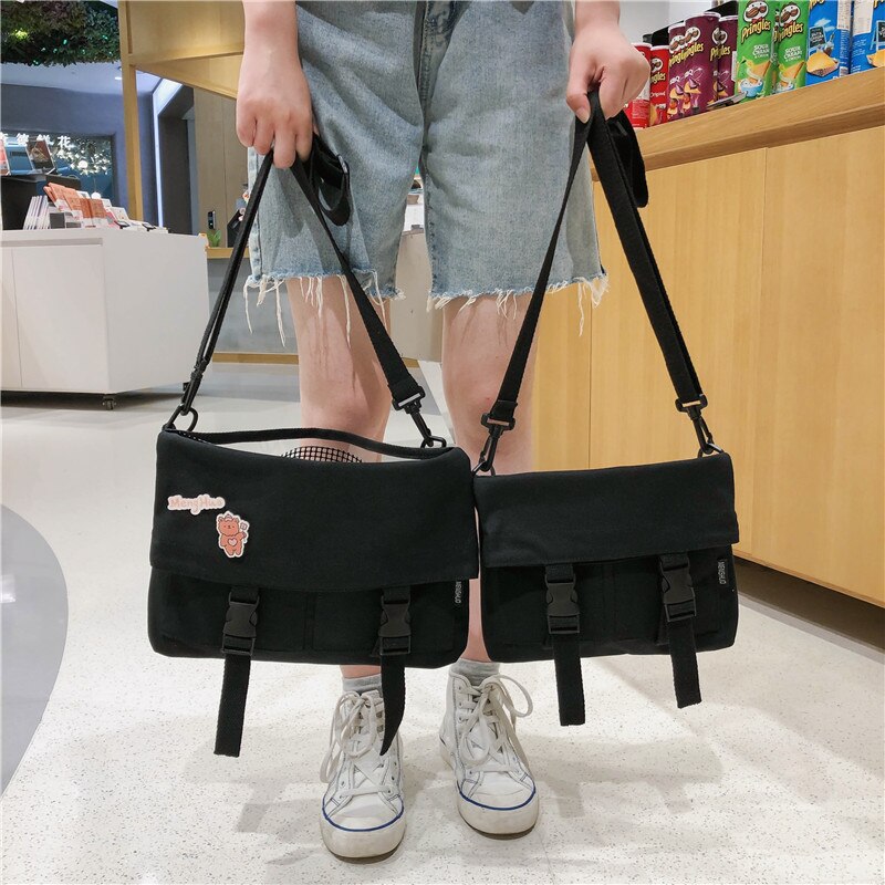 eins Harajuku Hüfte-hüpfen Bote Handtasche Leinwand PVC Umhängetasche Frauen Straße Schulter Schule Taschen Mädchen Marken schick Bolsa