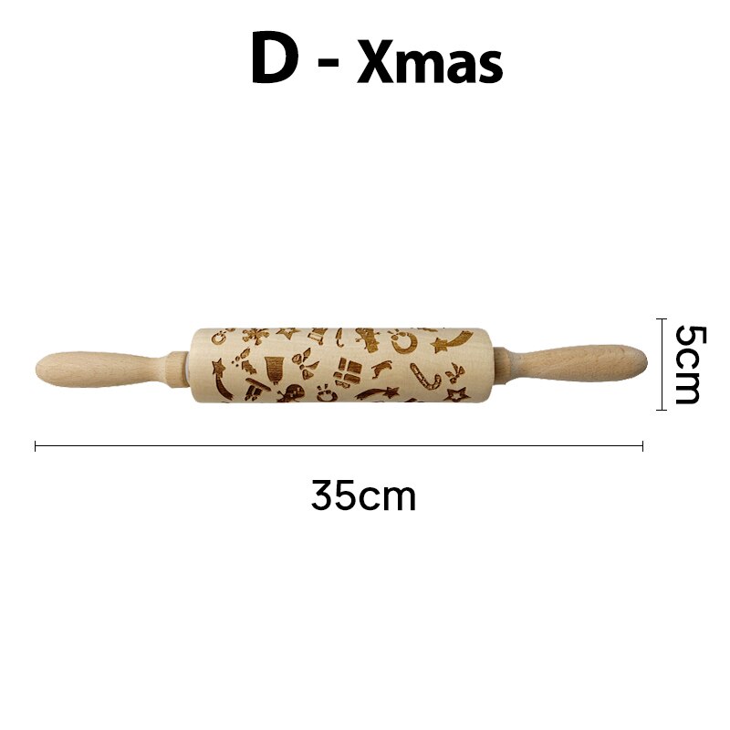 Christmas Embossing Rolling Pins With Patterns Wooden Roller Baking Embossed Cookies kitchen tools elk Snowflak: D- Xmas