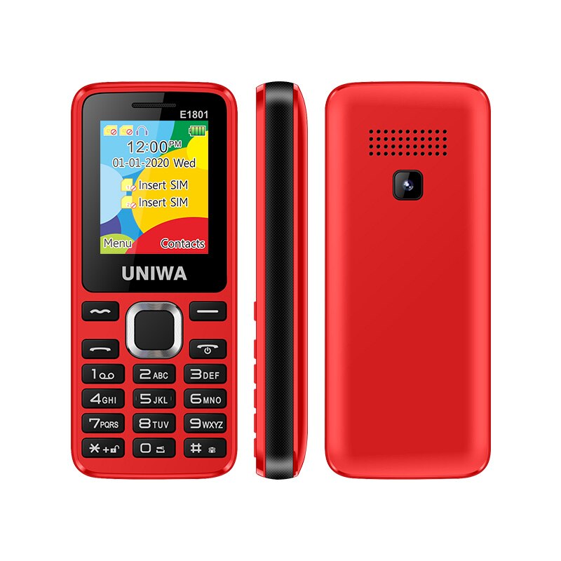 For Elder 2G GSM Bar Feature Mobile Phone Dual SIM CellPhone Wireless FM Radio Support TF Expansion Vibrator UNIWA E1801: ADD 16GB TF / Red