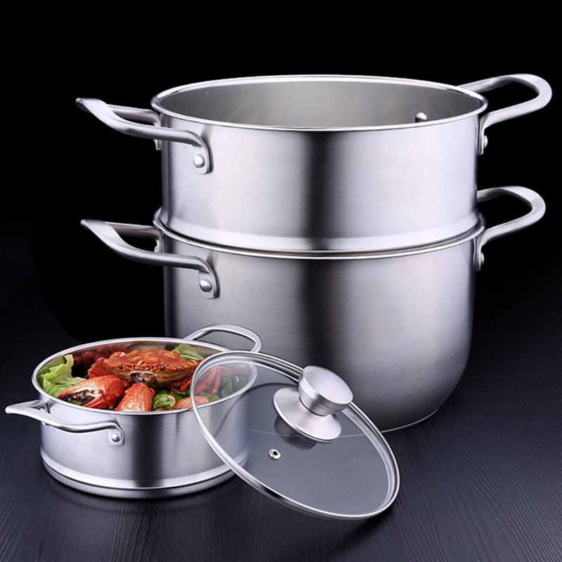 304 Stainless Steel Three Layer Thick Steamer Pot Soup Steam Pot Universal Cooking Pots For Induction Cooker Gas Stove Steam Pot