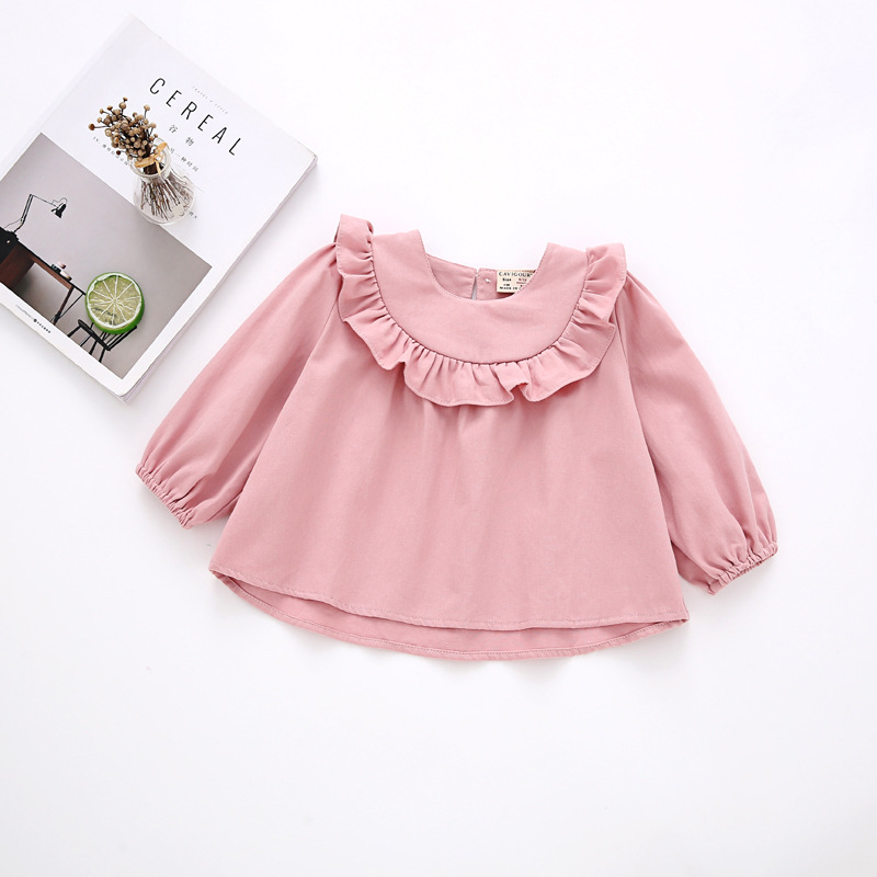 Kids Ruffles Blouses Toddler Baby Girls Shirt Tops Long Sleeve Flounce Tops Cotton Girls Clothes BC409