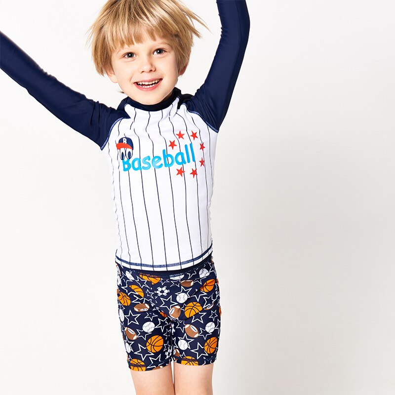 Julysand Boys&#39; Two Piece Swimwear Baby Cartoon Long Sleeve Bathing Suit UV Protection Kids Swimsuit Boy 3-14 Years