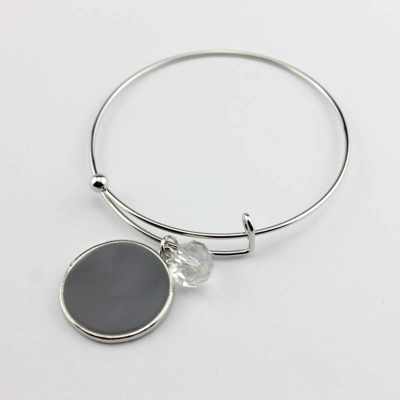 Monogramm Blanks Charm Emaille Flache Runde Disc Armreif Armband Einstellbar: B1923-Silver Gray