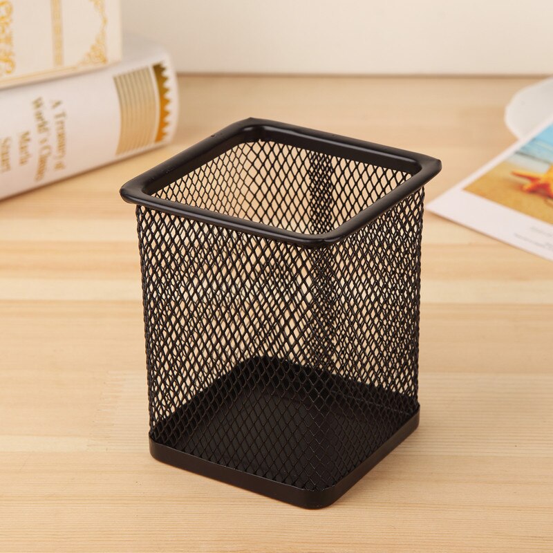 Metal Mesh Square Pen Pot Case Pencil Holder Office Desk Stationery Container Organiser Durable Pencil Case Black