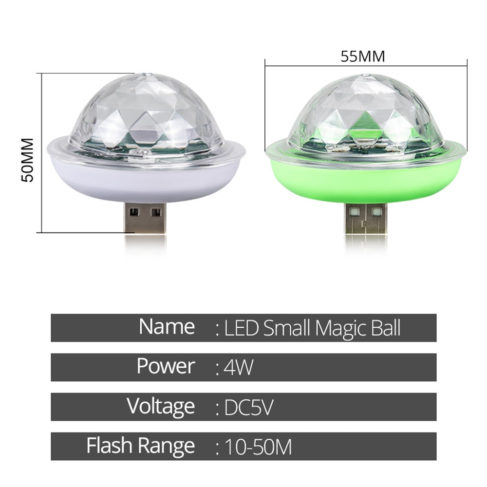 4W Mini USB Sound Party Lights Disco Light RGB Magic Crystal Ball Stage Light Effect for Christmas KTV Wedding Music Dj Light