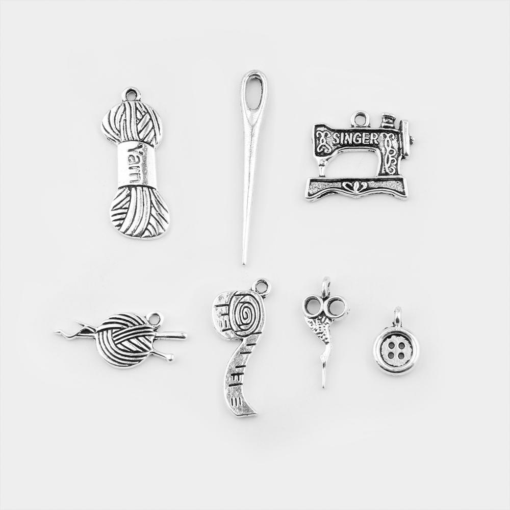16 Stks/partij Gemengde Tibetaans Antiek Zilveren Kleur Naaien Ruller Naald Schaar Charm Hangers Voor Sieraden Maken Armband Accessries