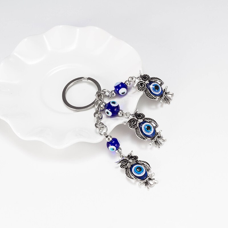 Porte-clés porte-bonheur turc grec pour hommes et femmes, bijoux EY5330 en verre, Animal, hibou plante, mauvais œil,