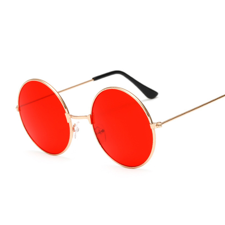 Retro Round Pink Sunglasses Women Brand Sun Glasses For Male Alloy Mirror Female Oculos De Sol Black: Jelly red