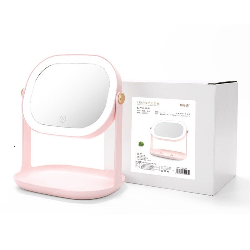 Commode rose miroir de maquillage Double face avec lumières 360 degrés rotation LED miroir de beauté Usb stockage de puissance miroir de gradation