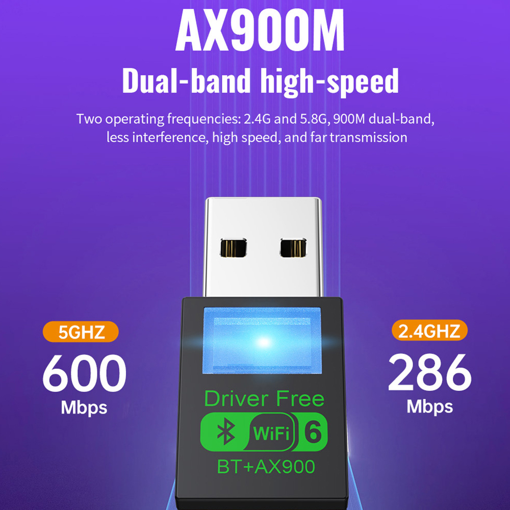 AX900 WiFi 6 Bluetooth 5.4 WiFi USB-adapter Draadloze netwerkkaart 2,4 G en 5 GHz Wi-Fi-antenne voor pc Win10/11 Driver Gratis met licht
