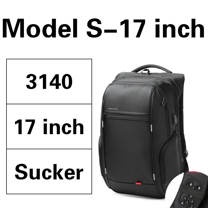 Kingsons Wasserdicht Männer Frauen Rucksack mit Sauger USB Ladung Laptop Computer Rucksack 13.3/15,6/17,3 inch School Tasche rucksack: Model-Sucker-17inch