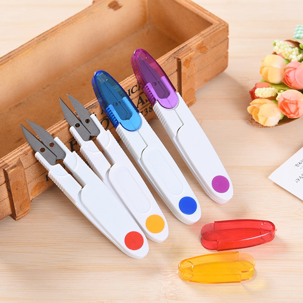 Cross Stitch Scissors Craft Thread Cutter Plastic Handle Sewing Clothes Thread Embroidery Craft Clipper Random Color