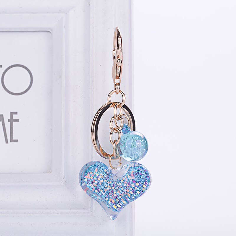 Keychain neue Stereo schlüssel Ring kreative praktisch tasche Auto anhänger keychain transparent herz-förmigen nette liebe schlüssel acces: Blau