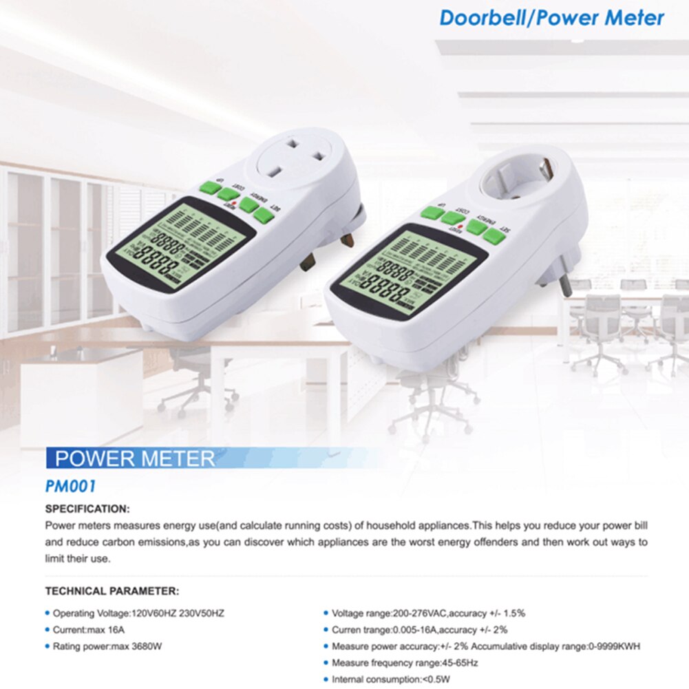 Digital lcd energi wattmeter elektrisk måler stikkontakt analysator