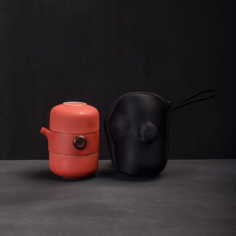 japanese style ceramic teapot gaiwan teacups handmade portable travel office tea set: Red