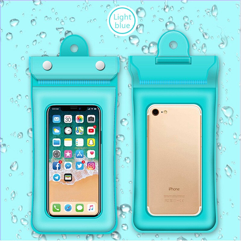 Bolsa de aire impermeable para teléfono móvil, funda de PVC para iphone 11 12 pro max, bolsa de buceo en Seco Bajo el agua, funda para teléfono deportivo: Light Blue
