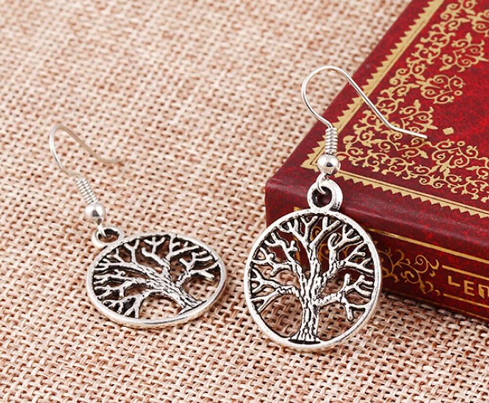 Boucles d'oreilles arbre de vie en acier inoxydable pour femmes, grand bijou creux de couleur argent,