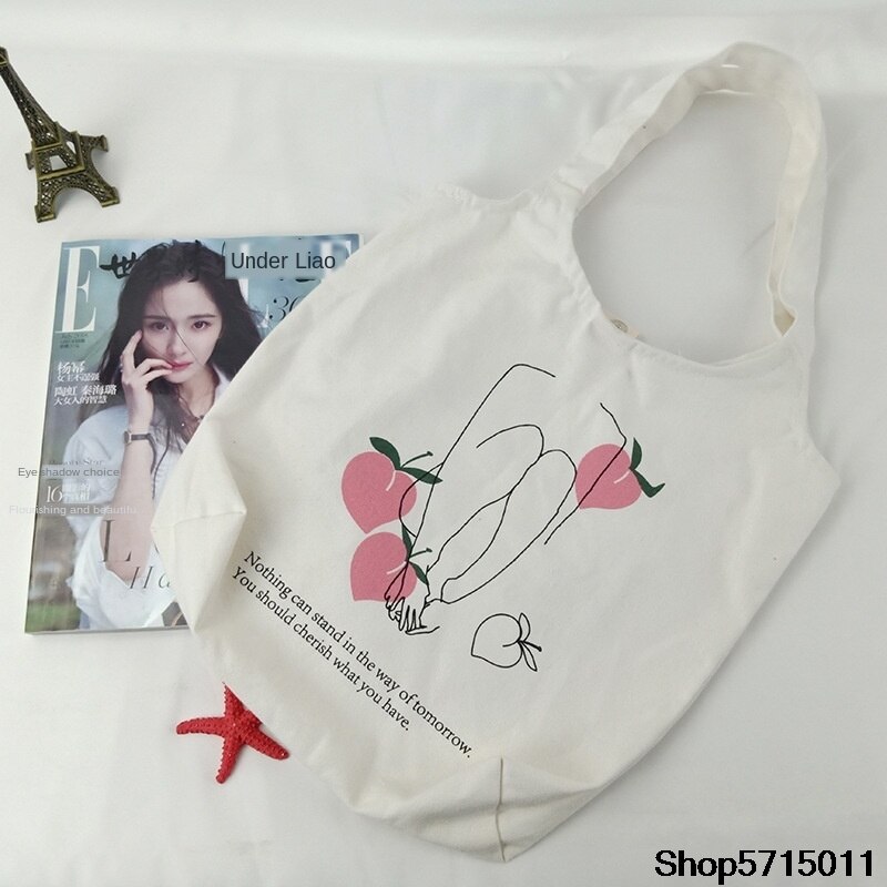 eins Elegante schick Einfache Obst Orange Pfirsich Schulter Tasche Künstlerische Weibliche Leinwand Tasche Einfache Hand Schulter Tasche
